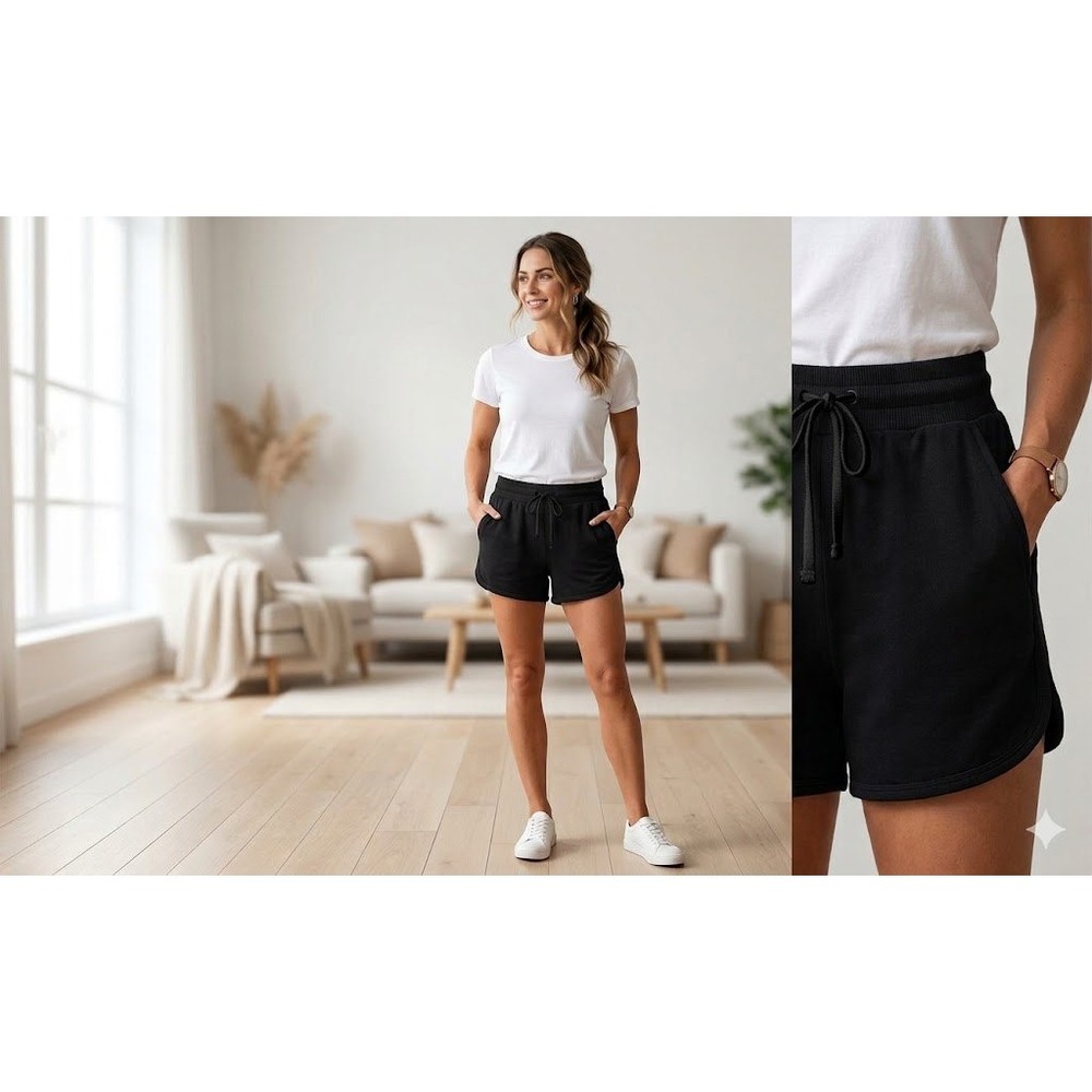 Ambiance Apparel Lounge Shorts Womens Medium Black Cotton Drawstring 61962